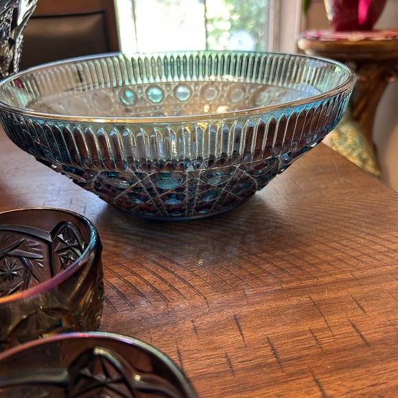 Imperial Amethyst Carnival Glass Punch Bowl set with 12 cups and plastic ladle. - Picture 1 of 4
